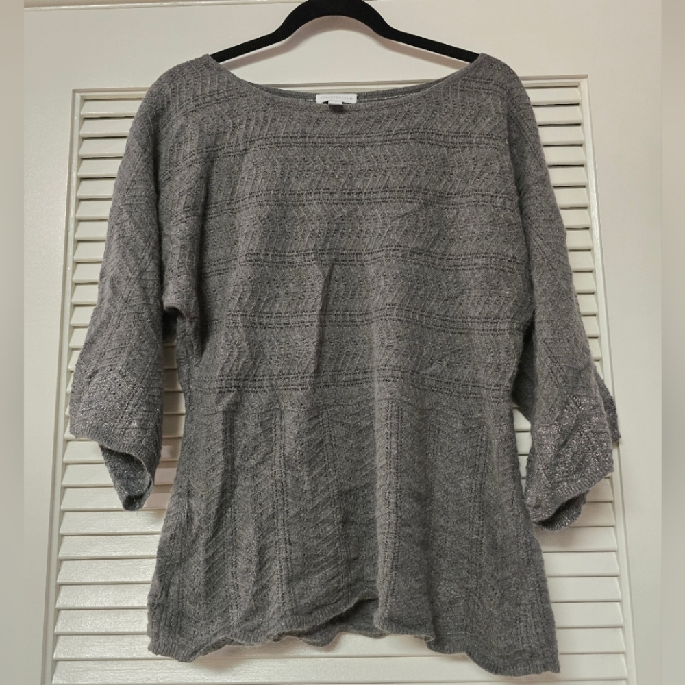 Charter Club - Grey 3/4 Metallic Thread Flare Sleeve Knit Top